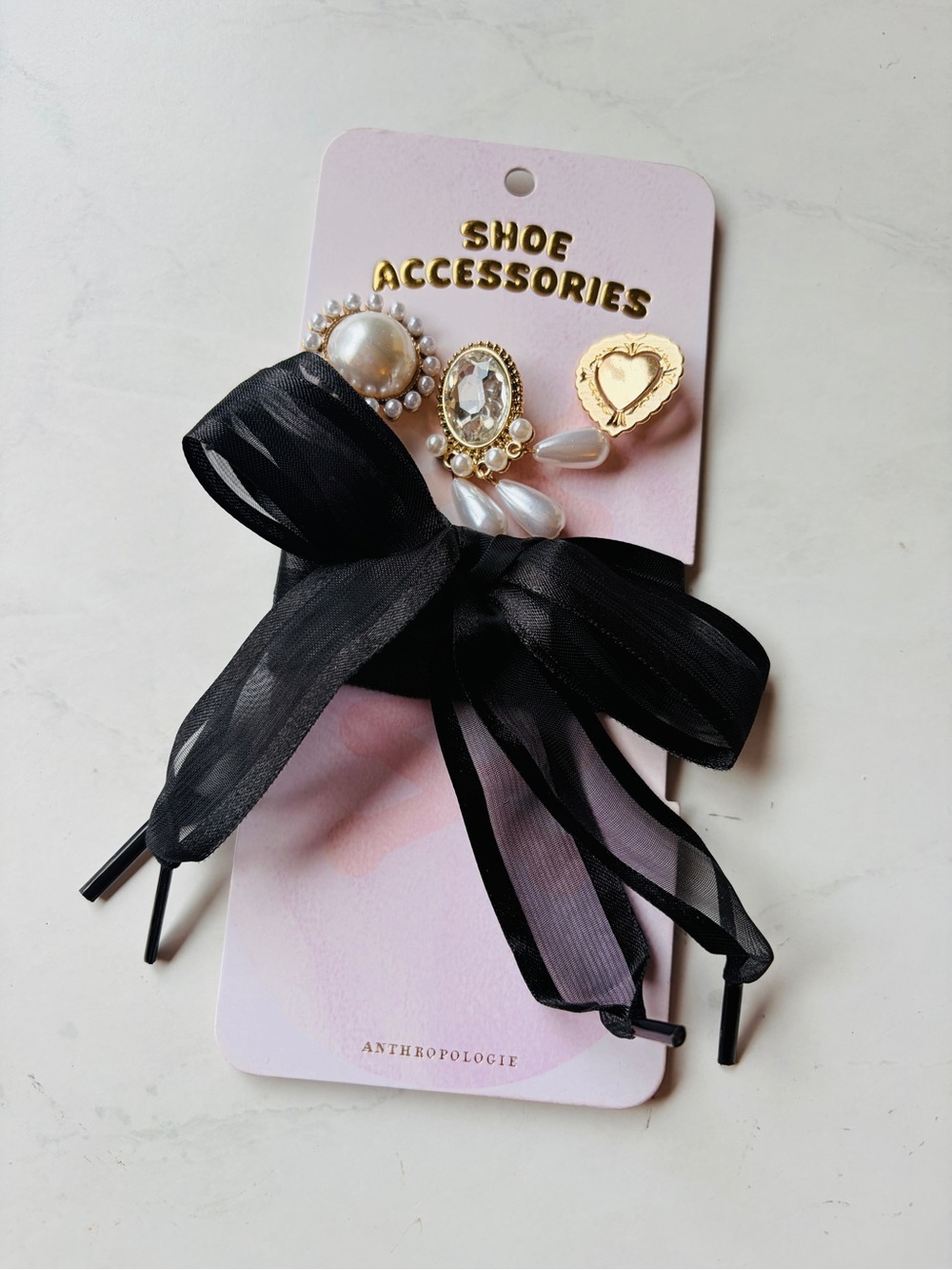 NWT Anthropologie Shoe Charm & Laces Set Black